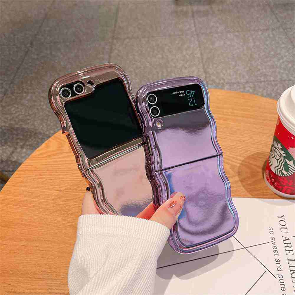 HODON Luxury Plating Wave Case for Samsung Galaxy Z Flip 7 6 5 4 3 flip6 Cases Solid Color Soft Silicone Shockproof Phone Cover