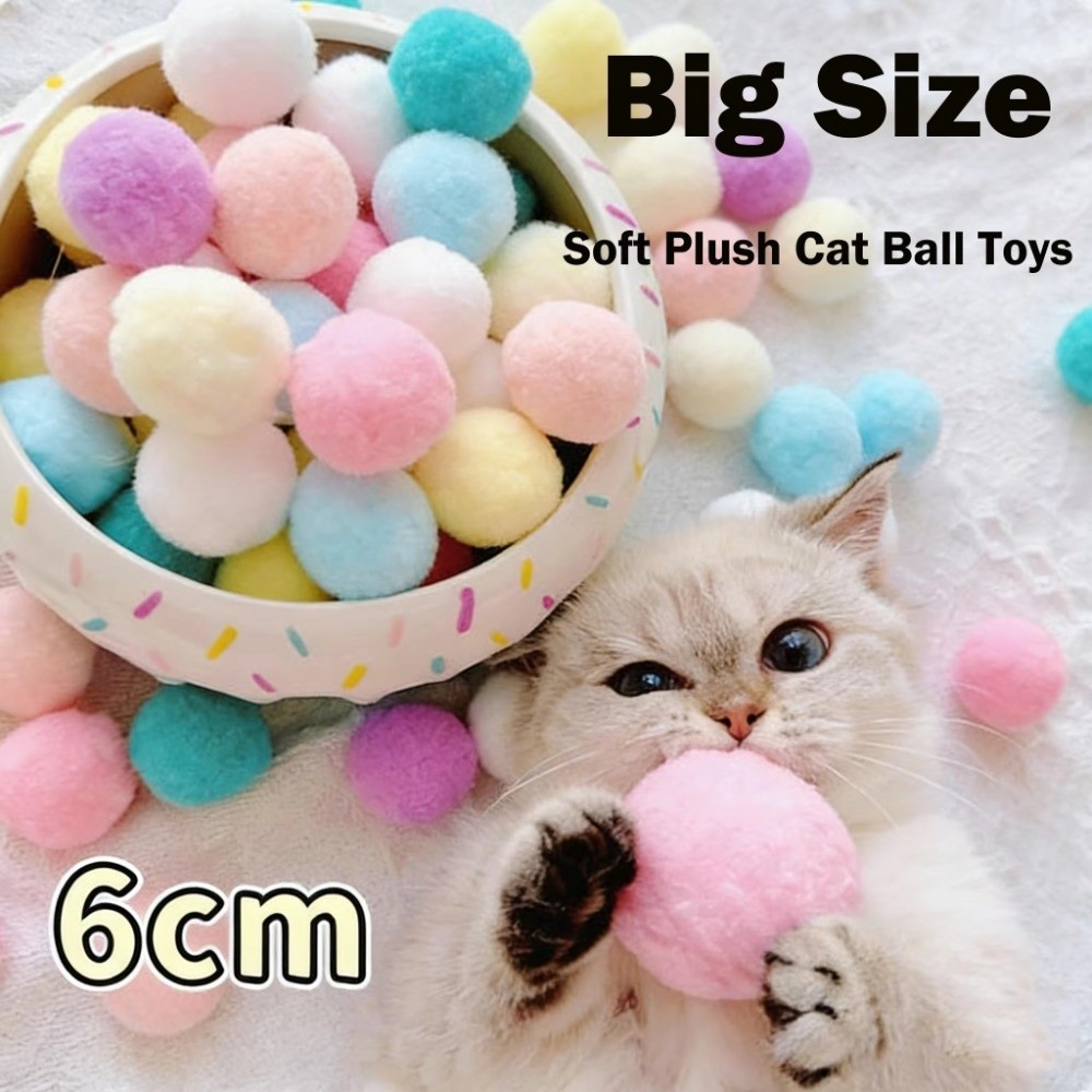 10pcs Funny 6cm/2.4inch Plush Balls Cat Toys Big Size Colorful Plush Cat Ball Toys Pet Supplies Interactive Cat Chasing Ball Toys
