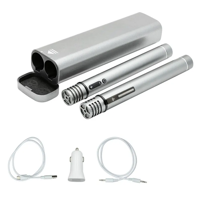 Car Wireless Microphone Black & Silver Metal Lasting Battery Life Karaoke Audio Noise Reduction Microphone