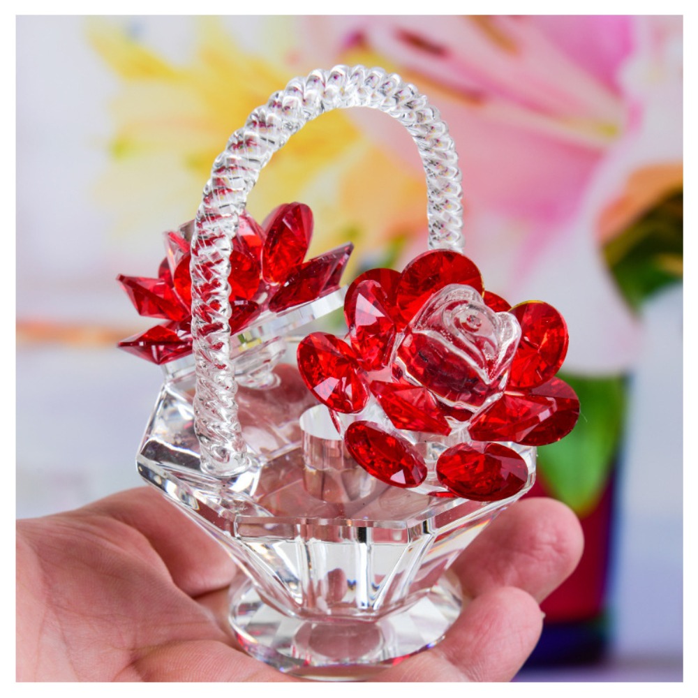 Dainty Crystal Crystal Flower Basket Decoration Blue/Green/Red/Pink/Purple 3.3*3.1 Inch Tabletop Decoration Decorative Ornaments Home