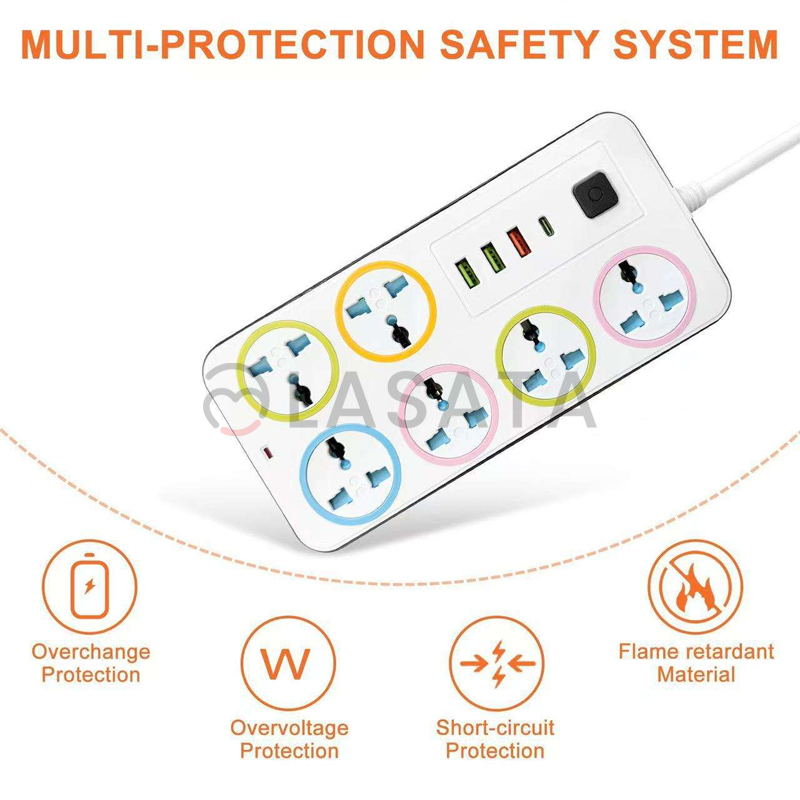 3000W Multiplug/Extension Socket/Electric Cord Strips, 3 USB Port & C-Type Charging Port | Best Selling