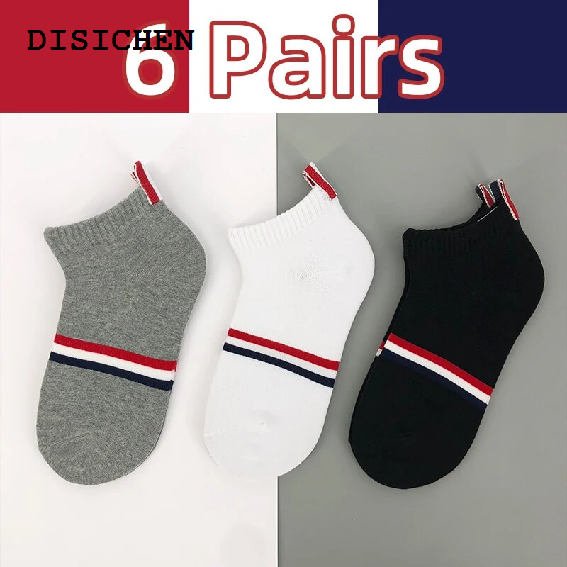 DISICHEN Fashion TB Men Socks Classic Stripes New Luxury Brand Black Stripes Ankle Sock Street High Quality Wholesale 1/6 Pairs Women Cotton Sock