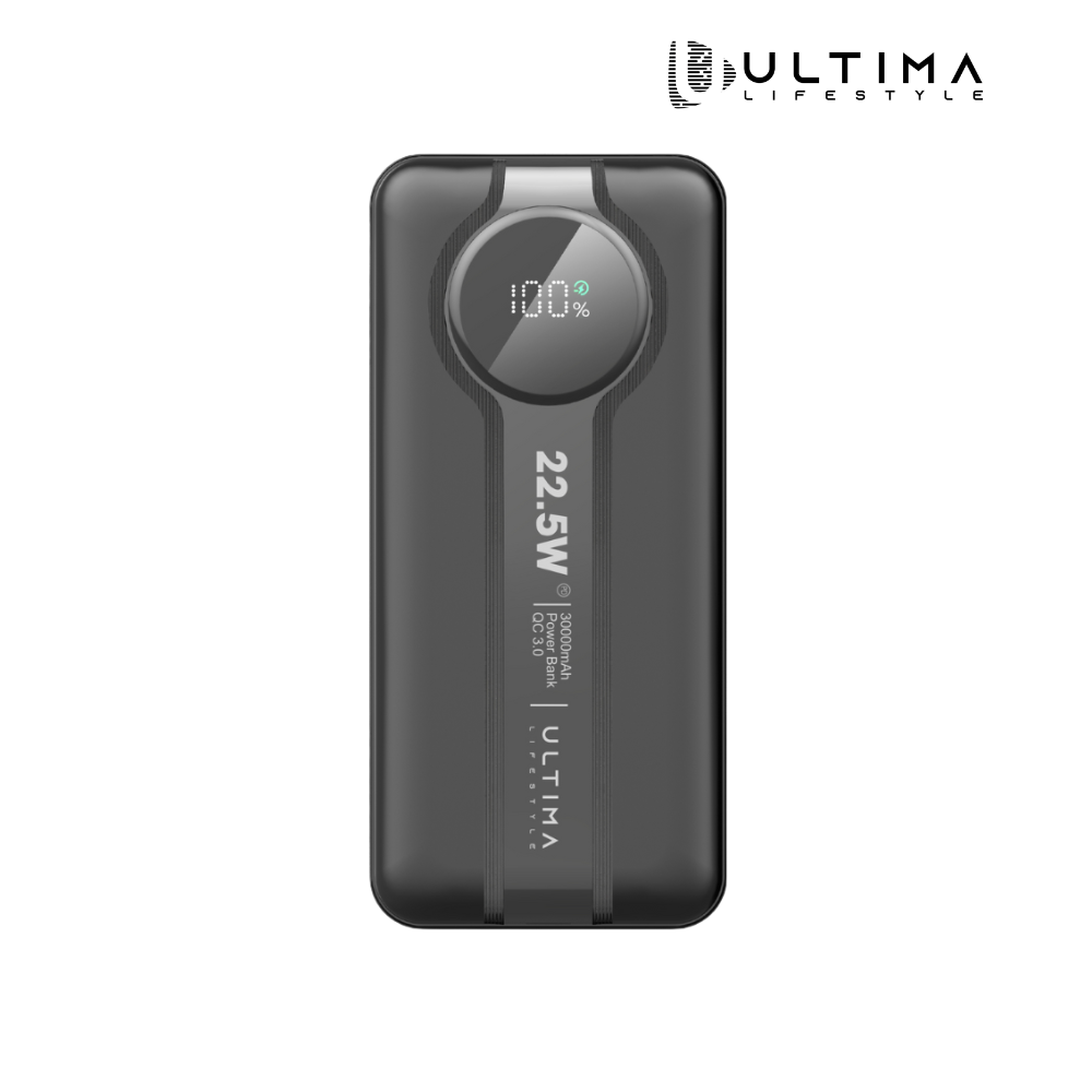 Ultima Boost 30K Pro 30000mAh Powerbank with 22.5W Fast Charging | Multi Layer Fire Protection | LED Display | 4 Ports | Supports PD, QC3.0, Universal Compatibility | 2 Way Charging | ChargeSafe technology Power bank