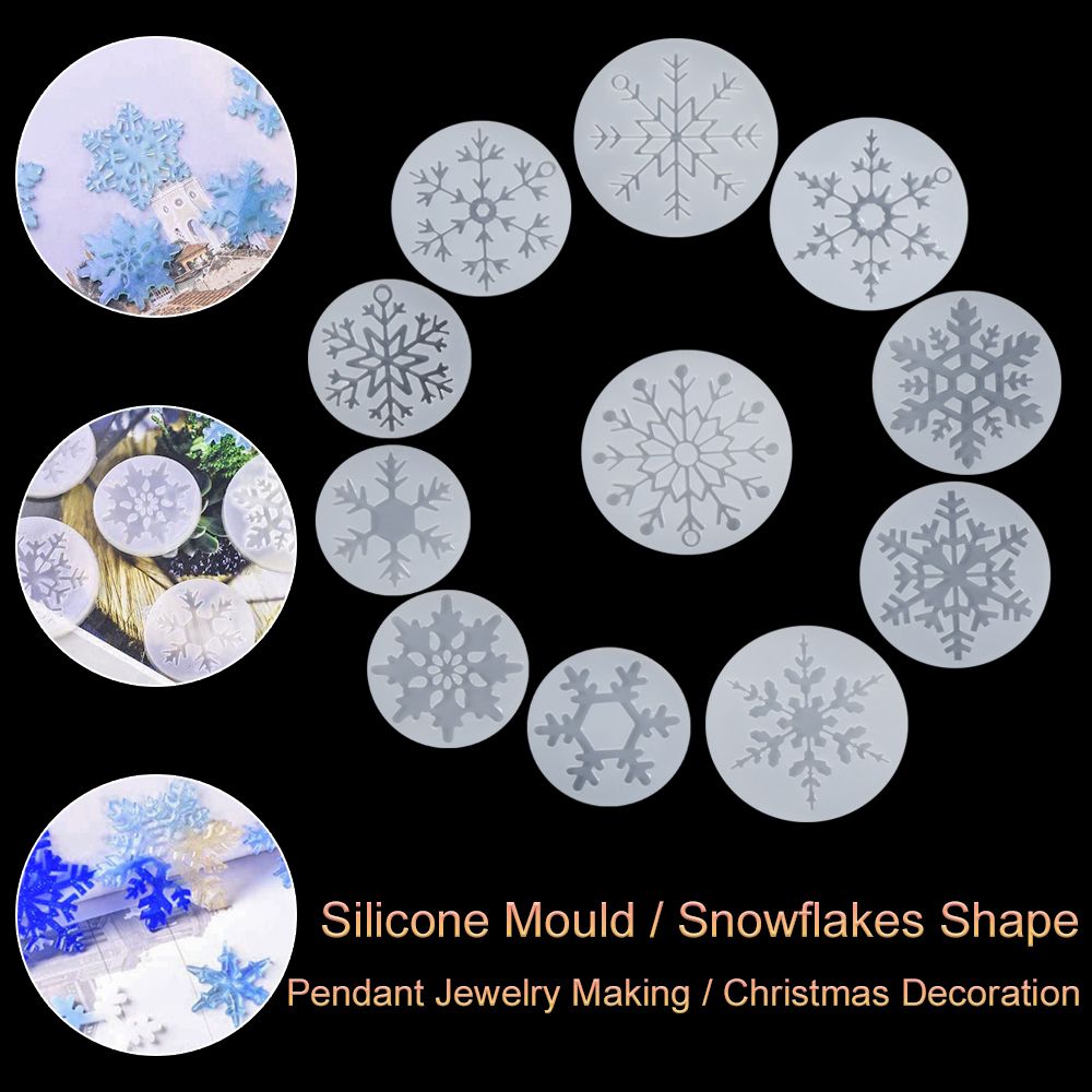 White Christmas Decorations Pendant Jewelry Making Dropping Glue Mold DIY Silicone Moulds Snowflakes Shape