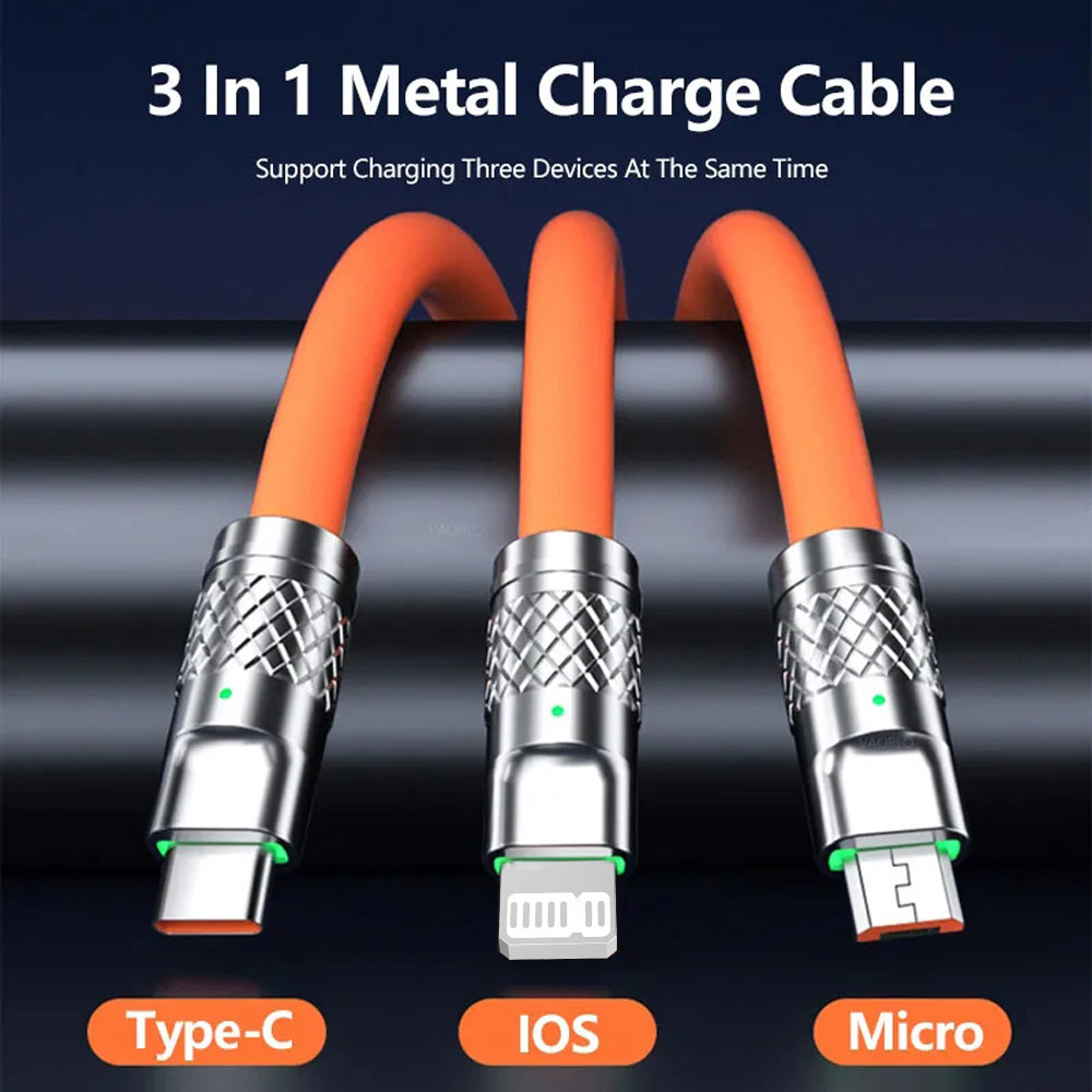 Premium Boommaxx 3-in-1 USB Charging Cable | 60% Faster Charging Speed Wrap Dash | 65W Charger Cable Compatible with i-Phone, Type C Charging Cable, Micro USB Charger Cable | Heavy Duty Silicone Cable