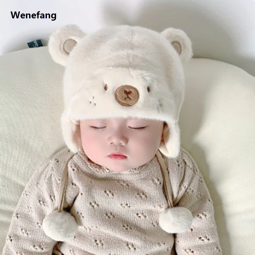 Wenefang Baby Soft Plush Warm Hat Winter Baby Boy Girl Cute Cartoon Bear Fluffy Luxury Fur Warmer Beanie Cap Outdoor Thick Ear Protection Bonnet