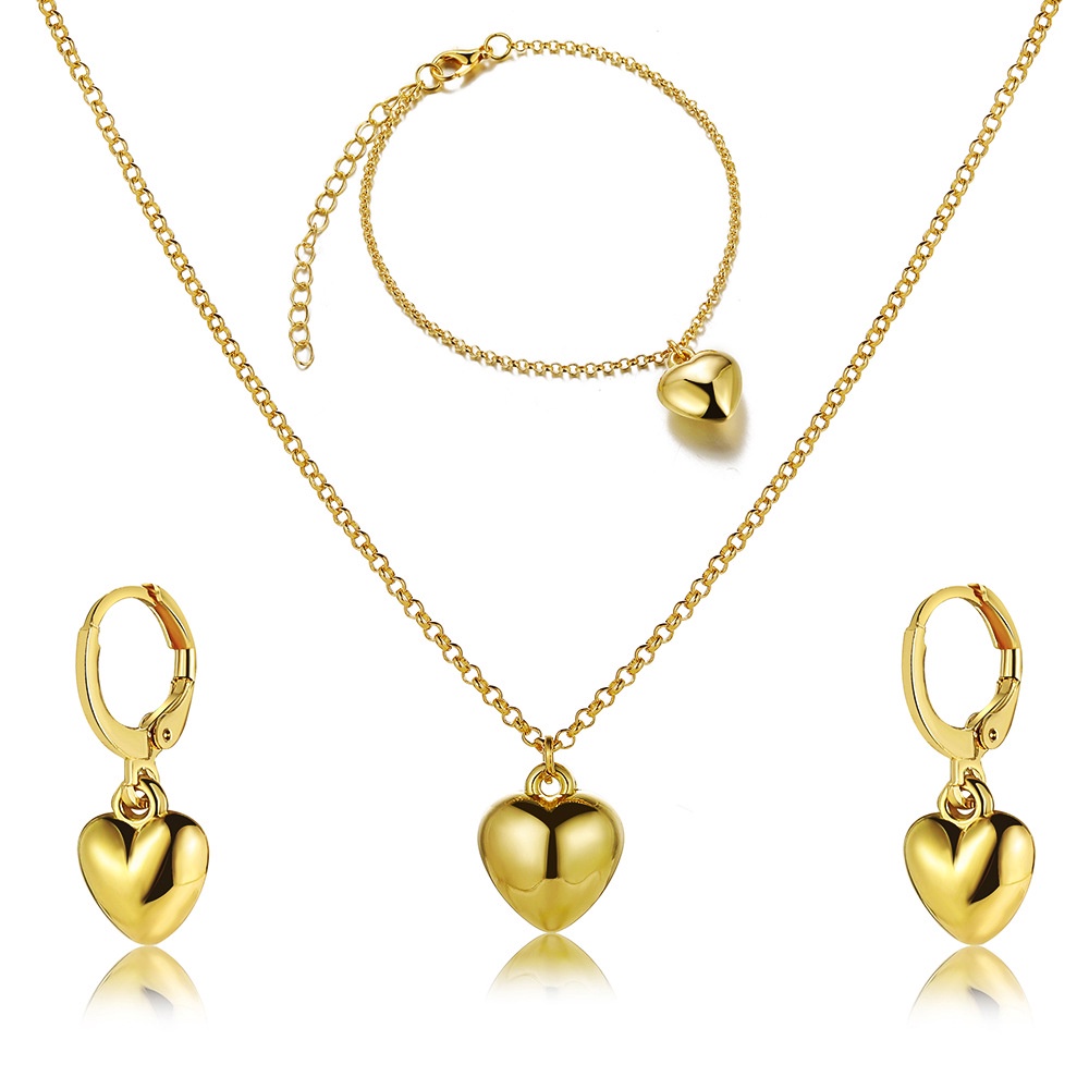 Enacolor 4Pcs Elegant en Metal Heart Necklace Earrings for Women Girl Party Valentine's Day Gift Jewelry Set