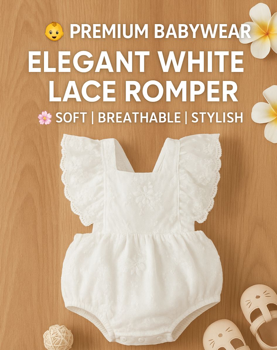 Premium White Lace Baby Romper - Soft & Stylish Summer Outfit for Girls