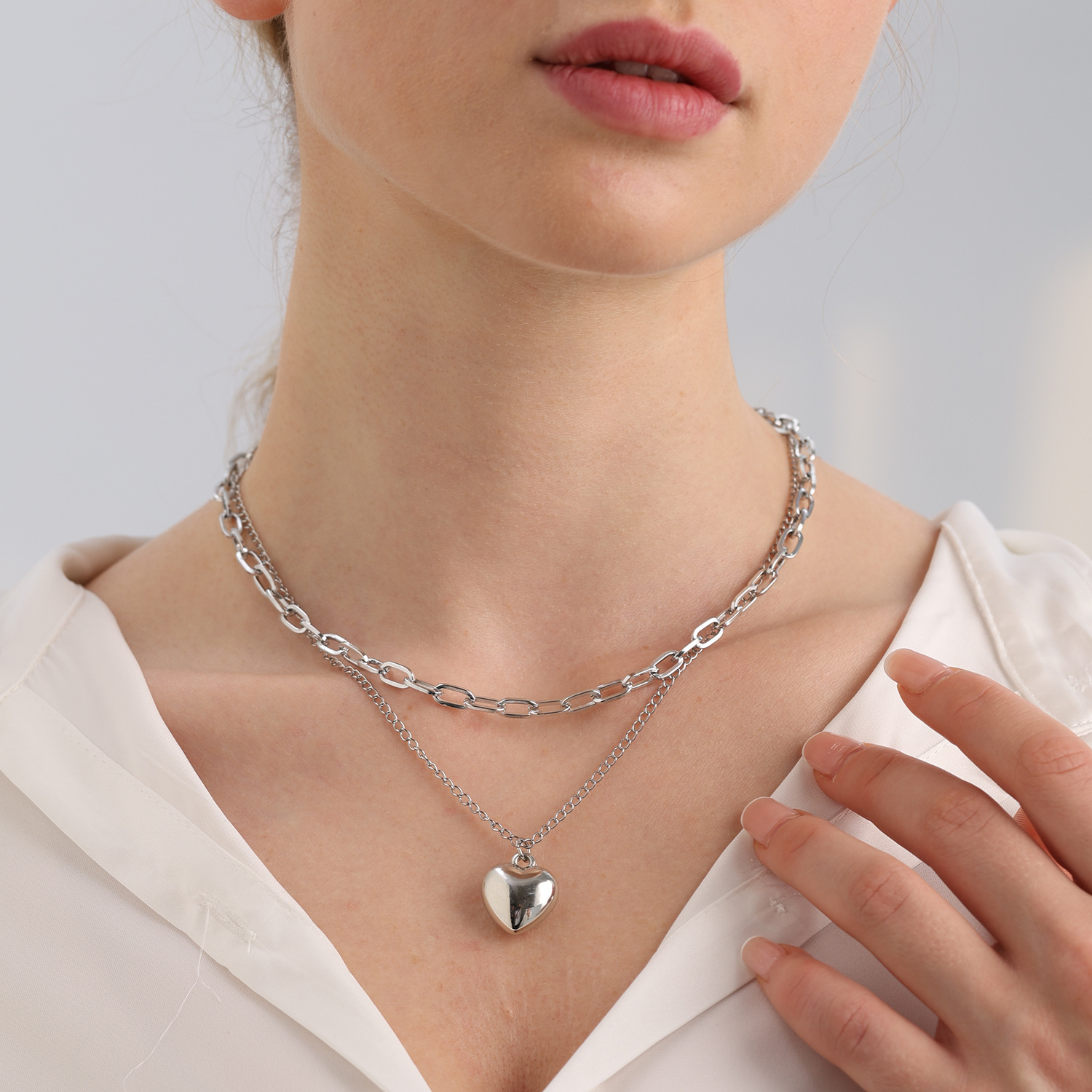 【Special offer】Simple Double Layer Stacked Wearing Shaped Chain Love Necklace Jewelry Women's Harajuku Style Hip-Hop Peach Heart Necklace