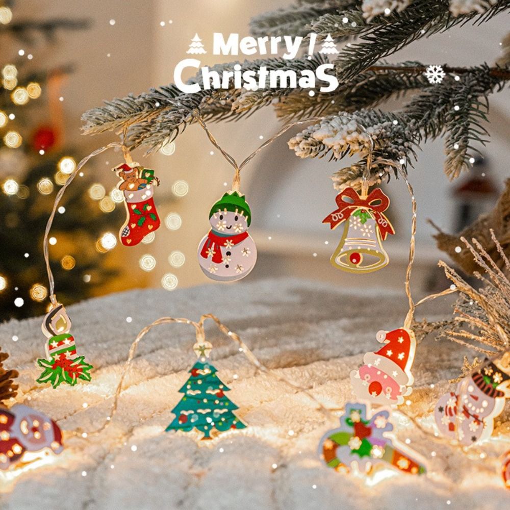 Cute Style Cartoon Christmas LED Light String Elk Shape Santa Claus Pattern Christmas String Lights Hangable Snowman Figure LED Indoor String Lights New Year Celebration