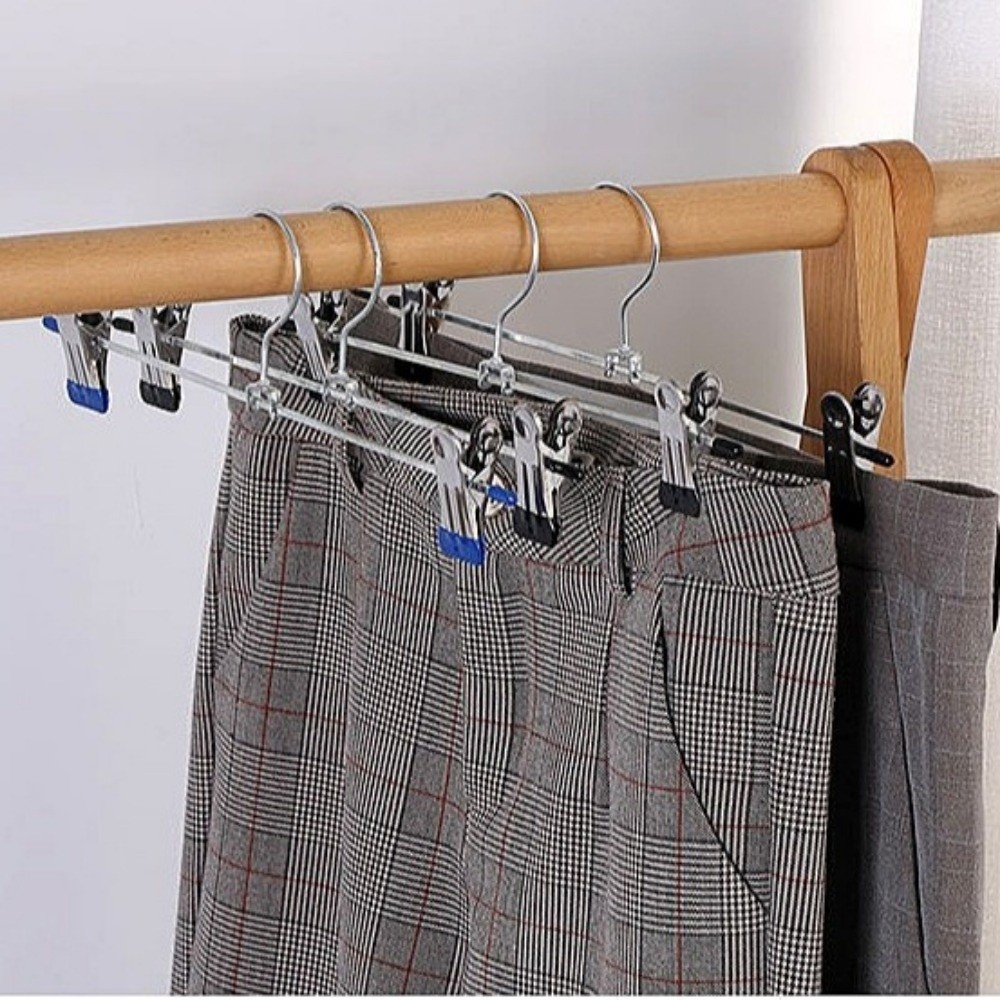 2pcs Storage Rack Stainless Steel Pants Hangers Multi-functional Space-Saving Non-Slip Hangers Adjustable Underwear Hanger Dorm Use