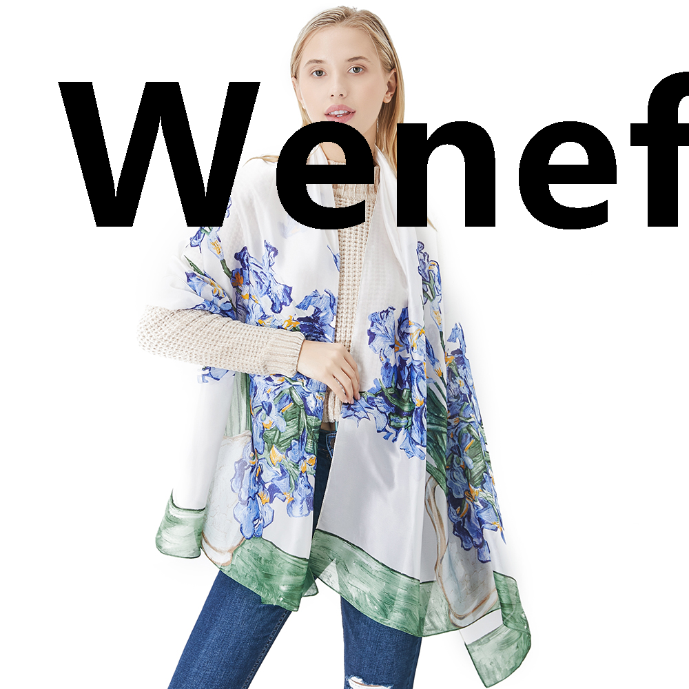 Wenefang Spring Silk Scarves for Women Digital Print Sunflower Shawls Foulard New style Femme Luxury Designer Wraps Van Gogh Oil Paint Hijab Scarf