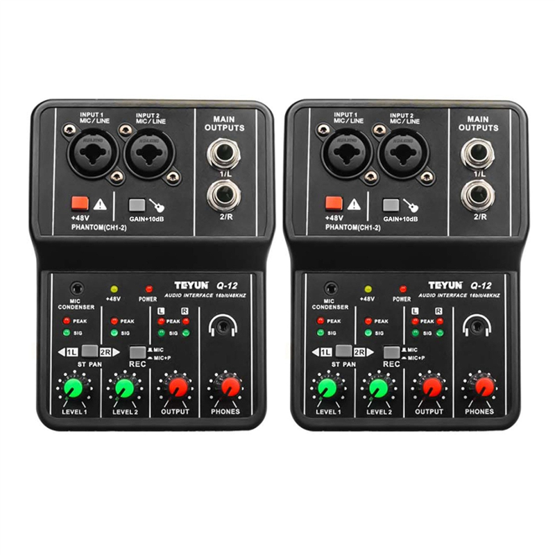 OUMERY 2X Q-12 Sound Card Audio Mixer Sound Board Console Desk System Interface 4 Channel 48V Power Stereo Computer Card