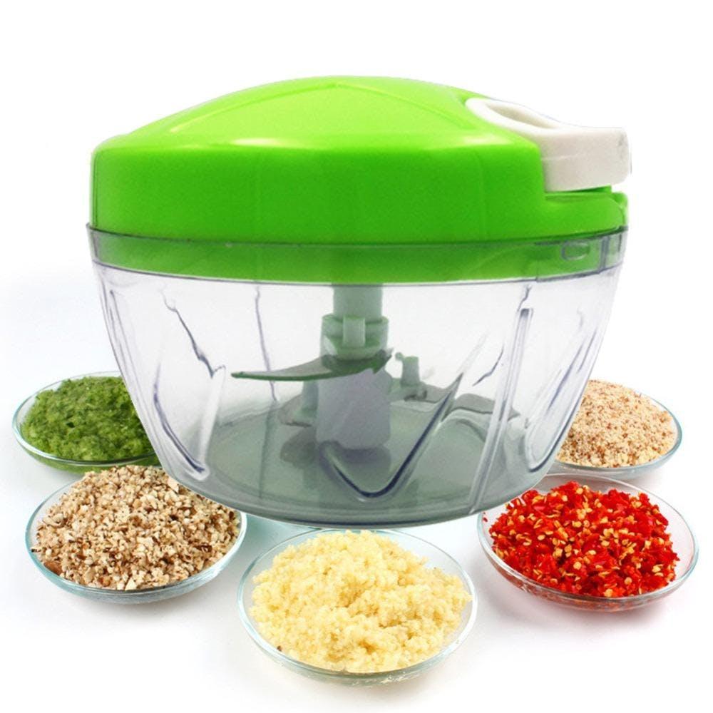 Multifunctional Speedy Vegetable And Fruit Food Chopper Spin Cutter With 3 Blades Manual Salad Maker