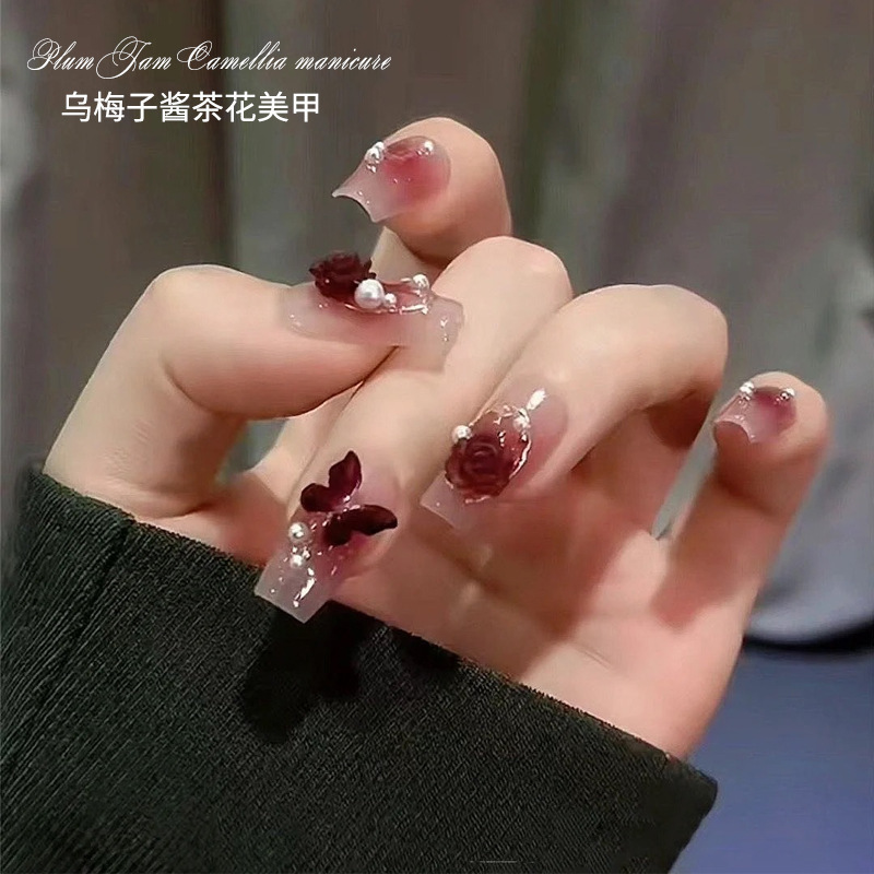 Wearing nail black plum sauce sweet pure desire cool babes nail patches bride wedding nail art finished products