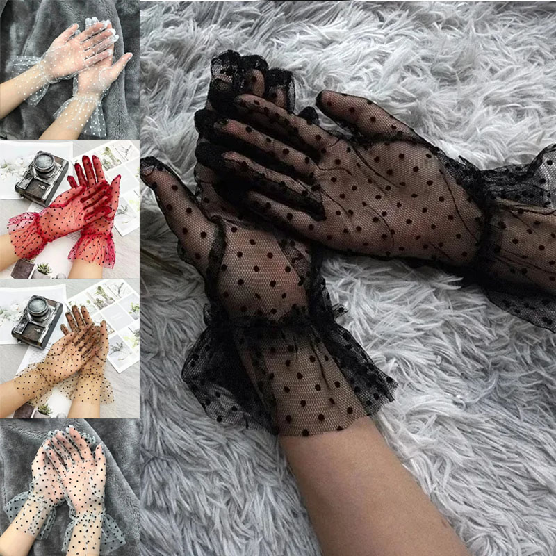 Prom Club Gloves Spring Summer Mesh Black & White Dots Clear 2Pcs/1 Printed Gloves Thin Short Prom Dress Gloves