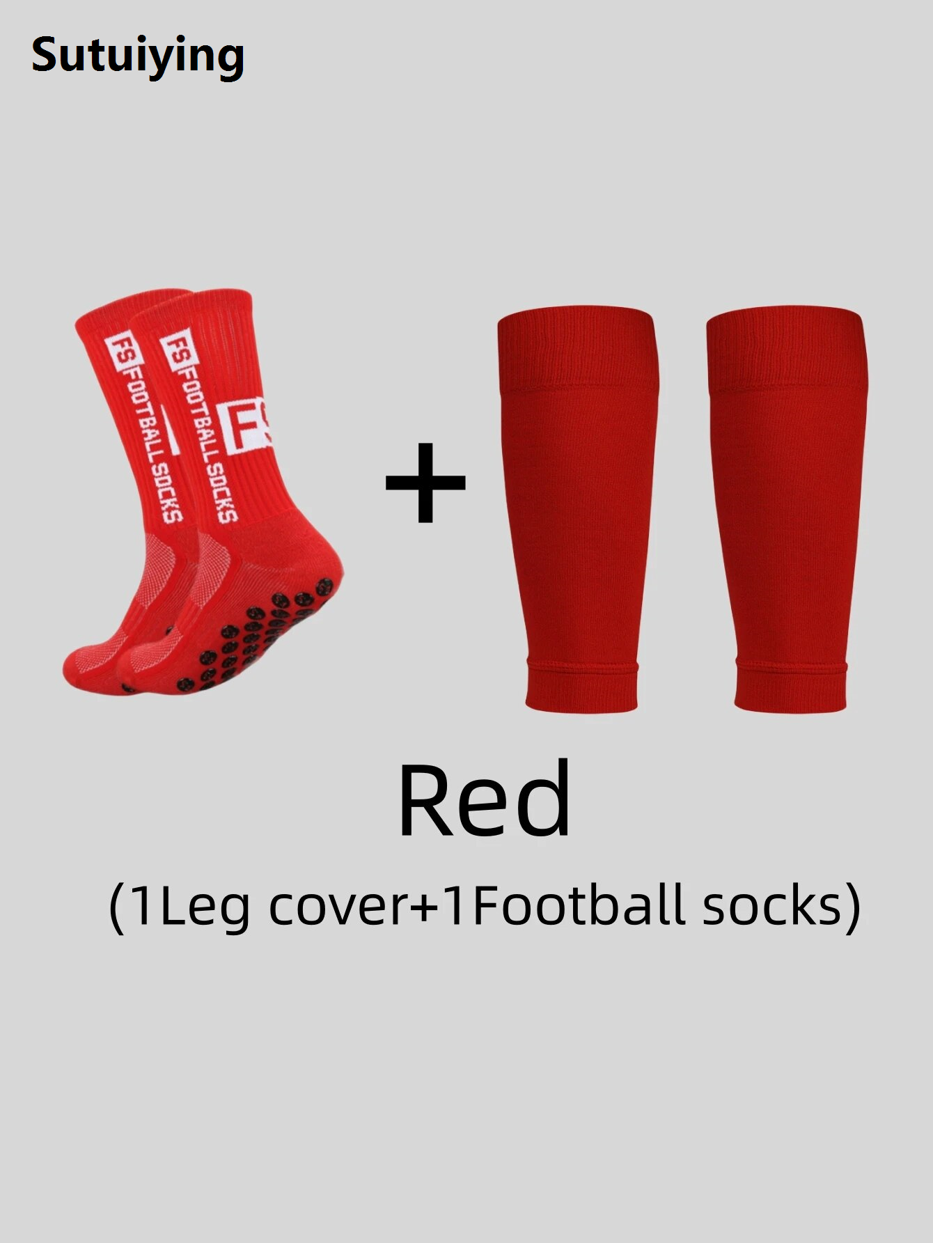 Sutuiying 1 pair of combination adhesive point anti slip, sweat and odor resistant FS football sports socks+leg protectors