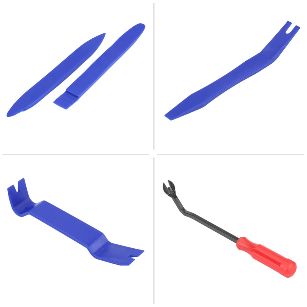 5PCS Durable PP&Carbon Steel Auto Trim Removal Tool Kit Universal No Scratch Interior Door Panel Removal Set Blue&Red Fastener Push Pin Puller DIY