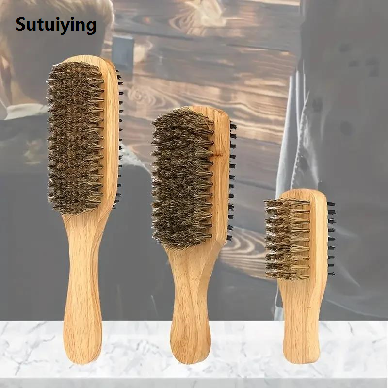 Sutuiying 4pcs Double Sided Beard Brush Set Shaving Brush Wooden Whisker Comb 2025 Wood High Quality Beard Brush Styling Brush Salon Hair Tool