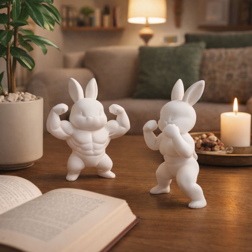Decorative Cute Easter Fitness Rabbit Funny Plastic Small Rabbit Ornament Handmade Realistic Muscular Rabbit Statue Home Desk Decor