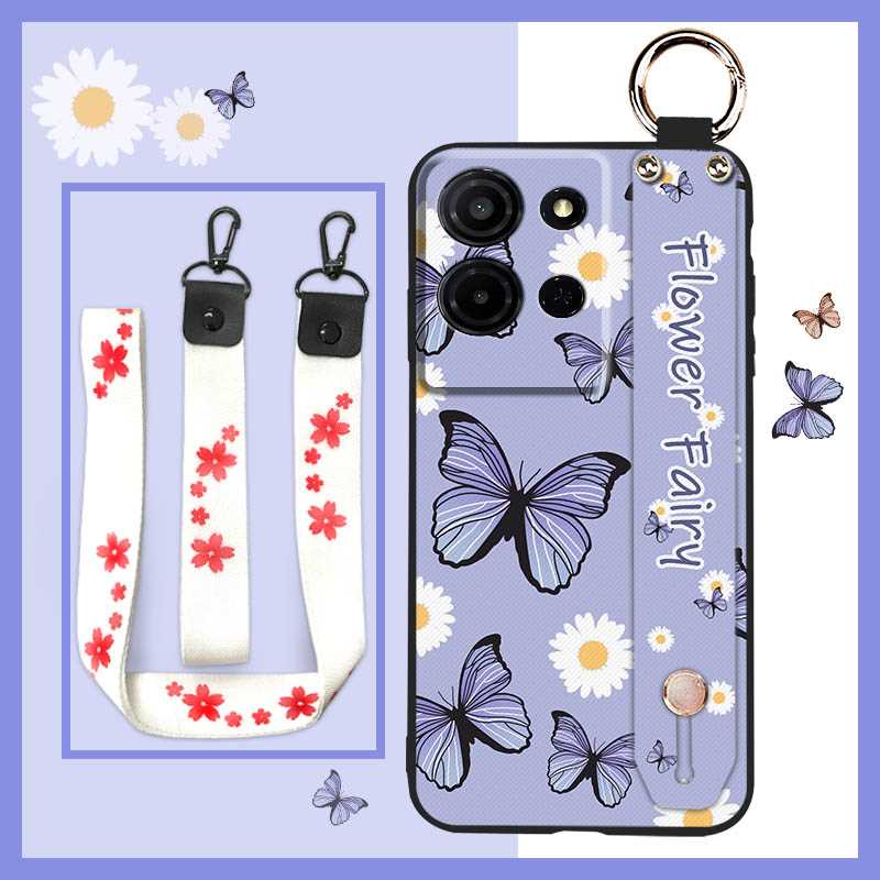 Anti-dust Dirt-resistant Phone Case For TCL K32/K33 Shockproof Wristband Anti-knock Oil Painting Kickstand Waterproof