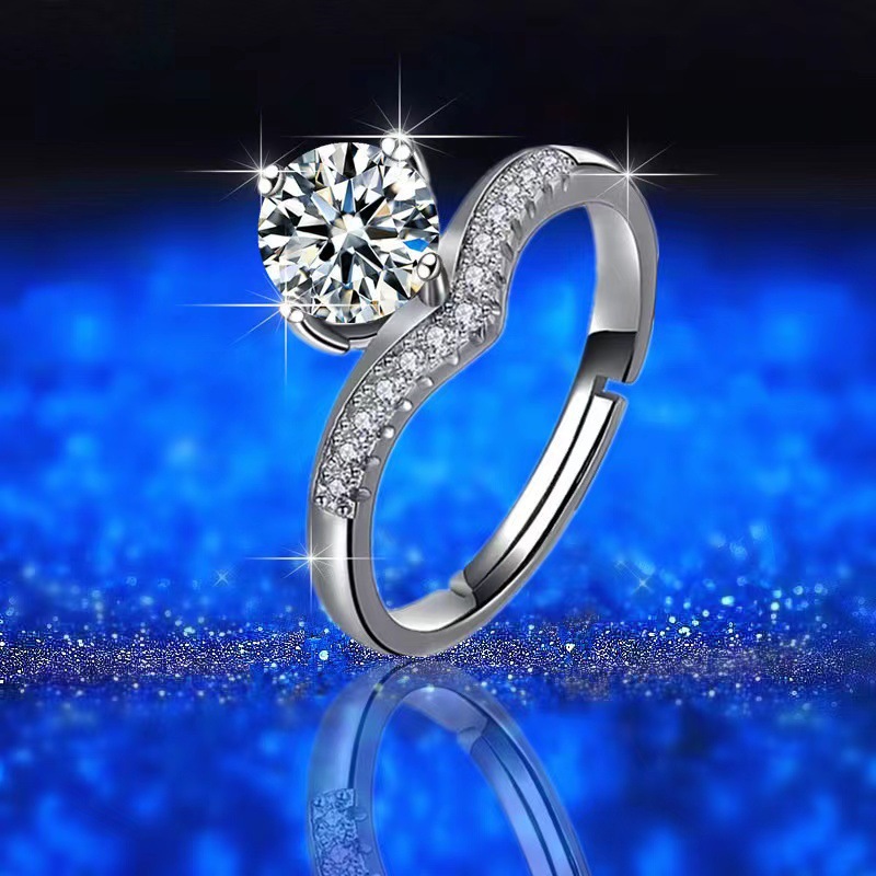 【New Arrivals】With goods 925 silver Japan and South Korea micro V princess crown female D color 1 karat moissanite diamond ring batch