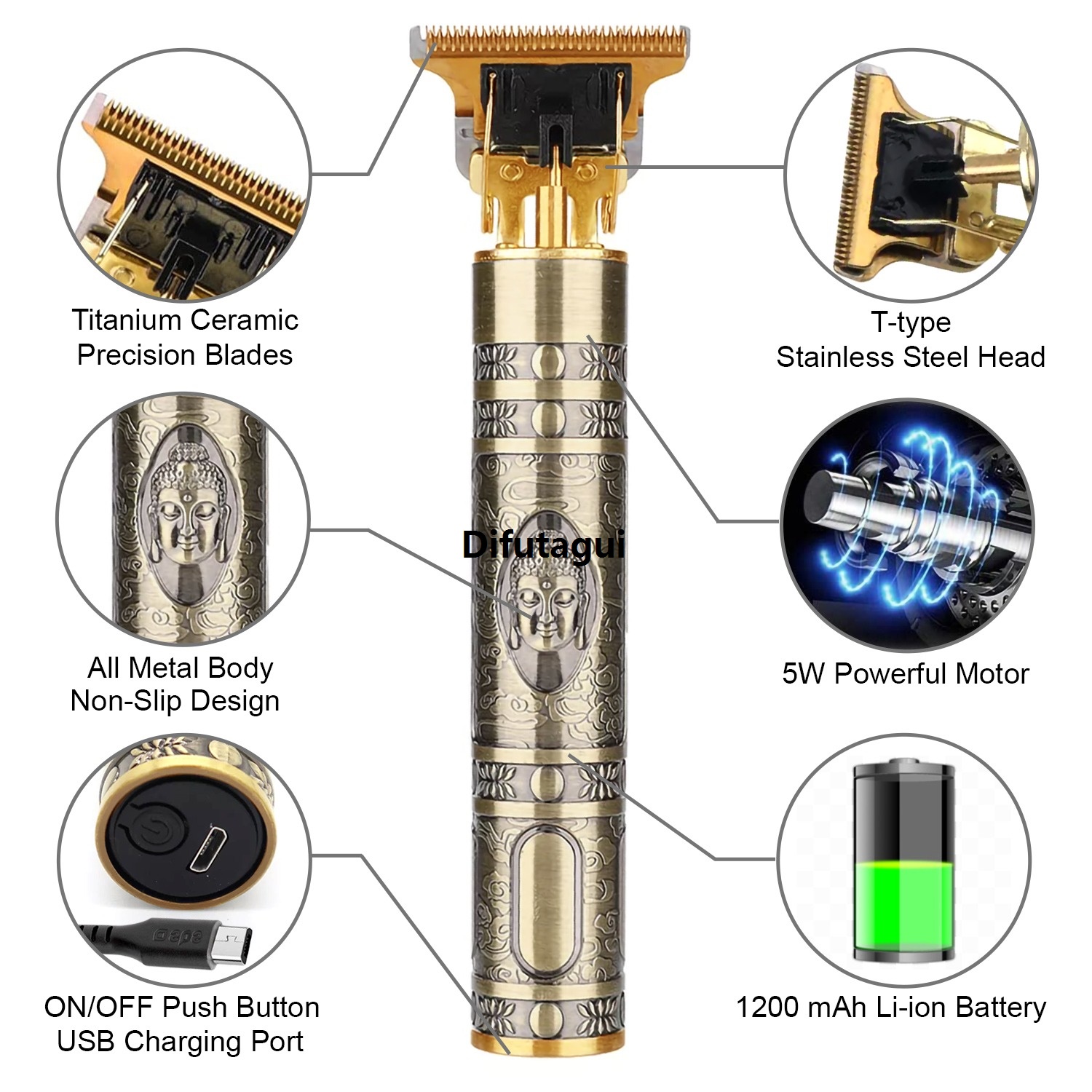 Difutagui New style T9 Metal Rechargeable Electric Hair Trimmer | Professional 2025 Barber Clipper for Men, Boys Unisex | Steel Body with Dragon Design