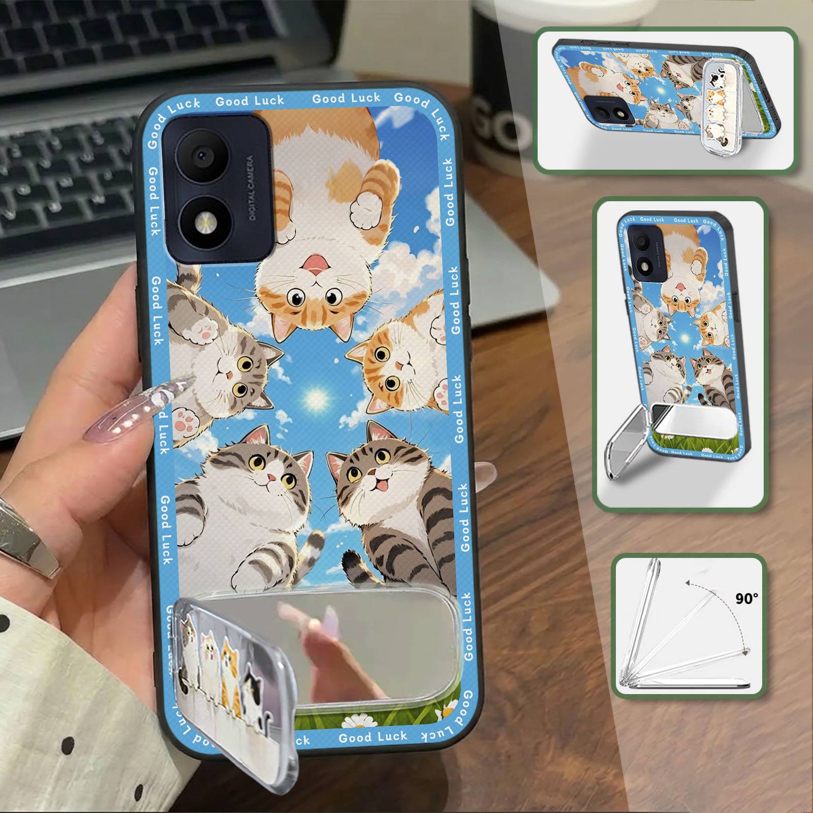 Waterproof Cute Phone Case For Alcatel 1B 2021 Durable Silicone Makeup Mirror Cartoon Anti-knock Protective Phone Pouch