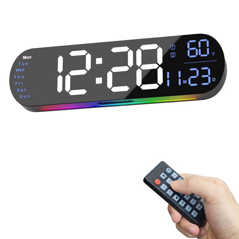Digital Clock Wall with Remote Control 13.7Inch,Auto Brightness,Dual Alarm Clock & Timer,for Bedroom, Gift
