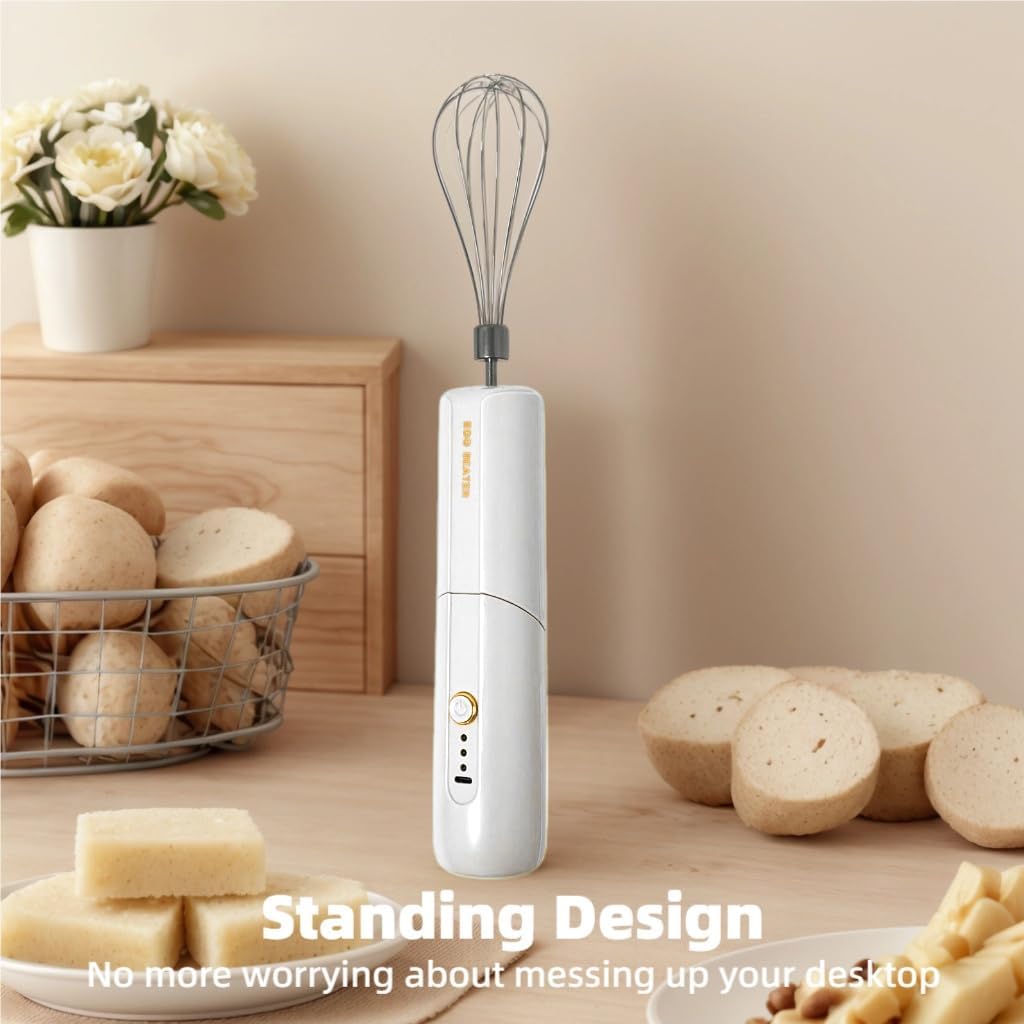 Hand Mixer, Foldable Design Handheld Electric Whisk with 3 Speed Modes, Hand Held Egg Beater with Detachable Stir Whisks