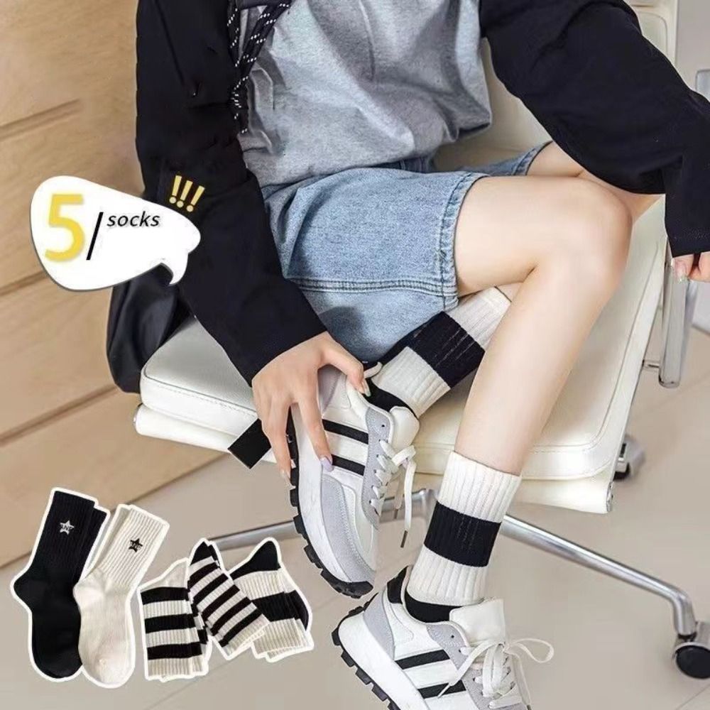 New Retro Cotton Sports Socks Fashion Spring Summer Mid Length Socks Simple Style Women Men Embroidered Socks