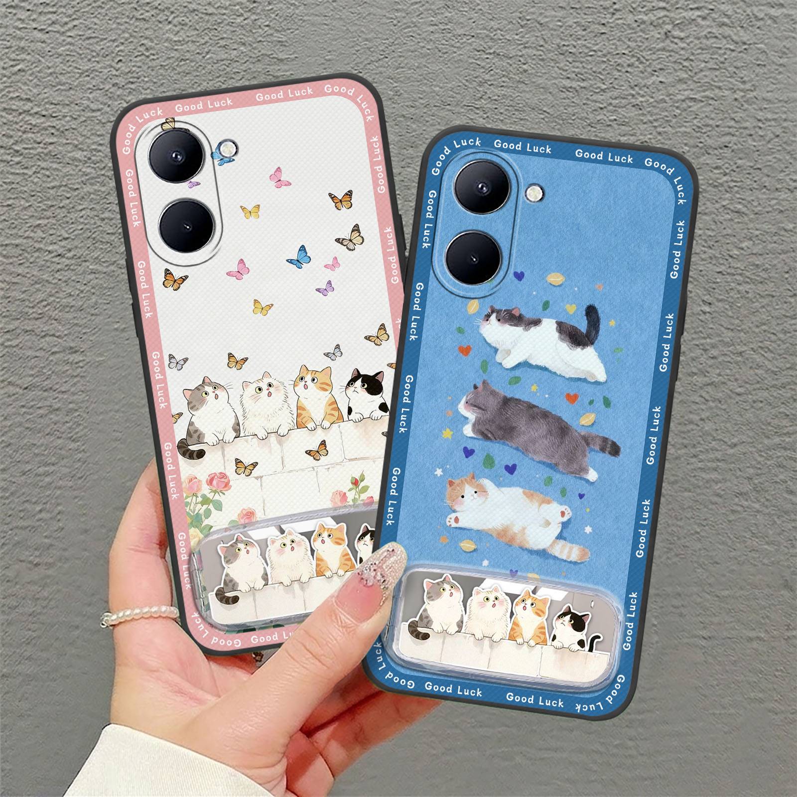 Mirror Phone Pouch Phone Case For OPPO Realme C33 Fashion Design Plush Phone Holder Back Cover Protective Kickstand TPU
