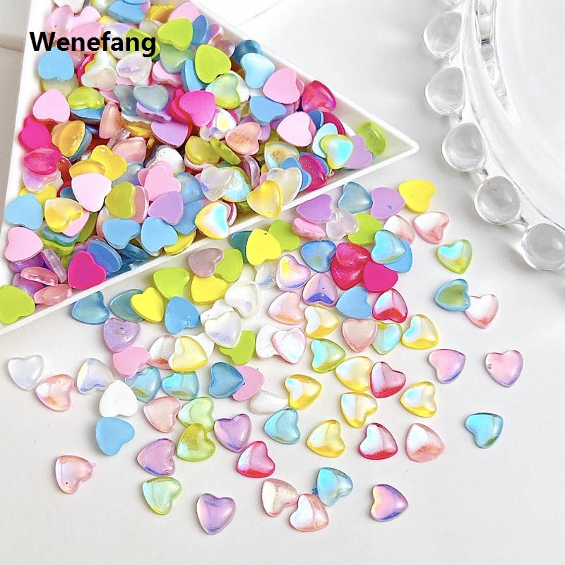 Wenefang 50pcs Aurora Crystal Nail Charms 3D Love Heart Mermaid Stone Rhinestone Original Press on Nails Resin Crafts Gem Manicure DIY Crafts