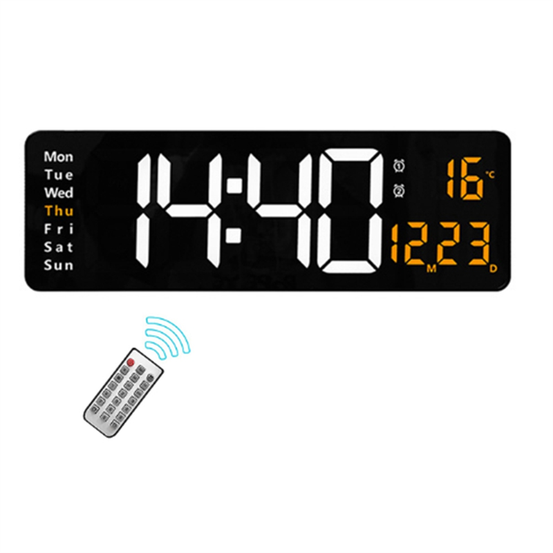 FORIDE 16Inch LED Digital Wall Clock- Alarm Clock/Temp/Date/Week/ Remote Adjustable for Home/Gym/Office-Orange Lights