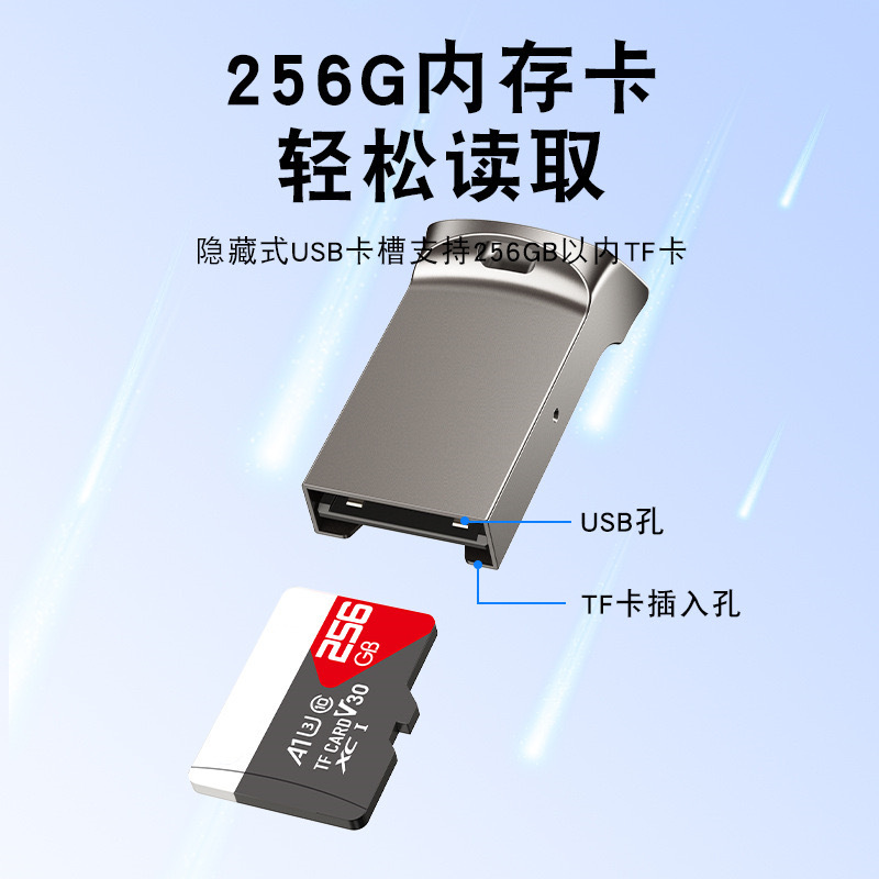 【Whoever uses it, who praises it】Suitable for computer car audio USB3.0 conversion head U disk metal mini TF card indicator LED card reader