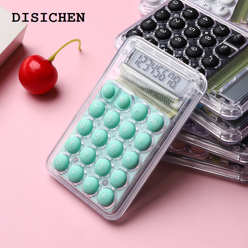 DISICHEN Profesional Silence Widescreen Mini Calculator Students Portable Transparent Electronic Calculator Candy Color Silicone Button