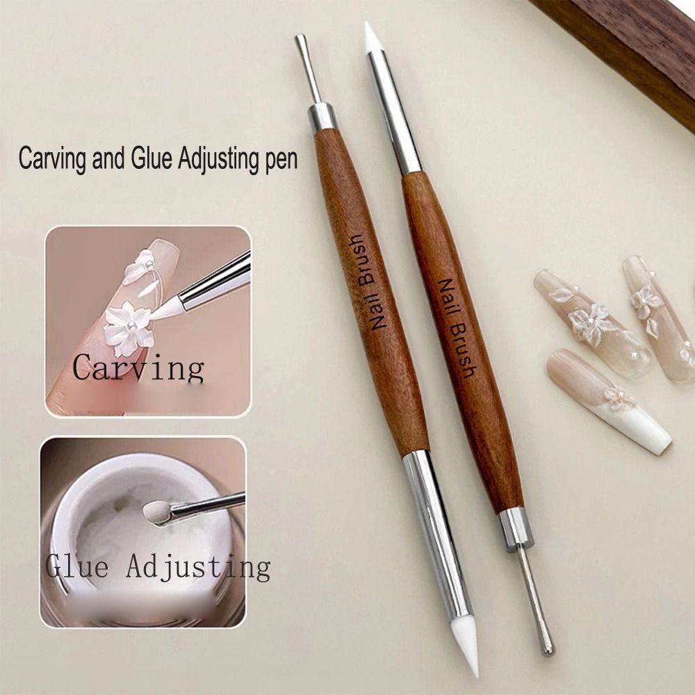 1/2/3Pcs Durable Double-ended Nail Art Pen Silicone Gel Polish Glue Adjusting Nail Art Brush Carving/Painting Embossing DIY Manicure Tool
