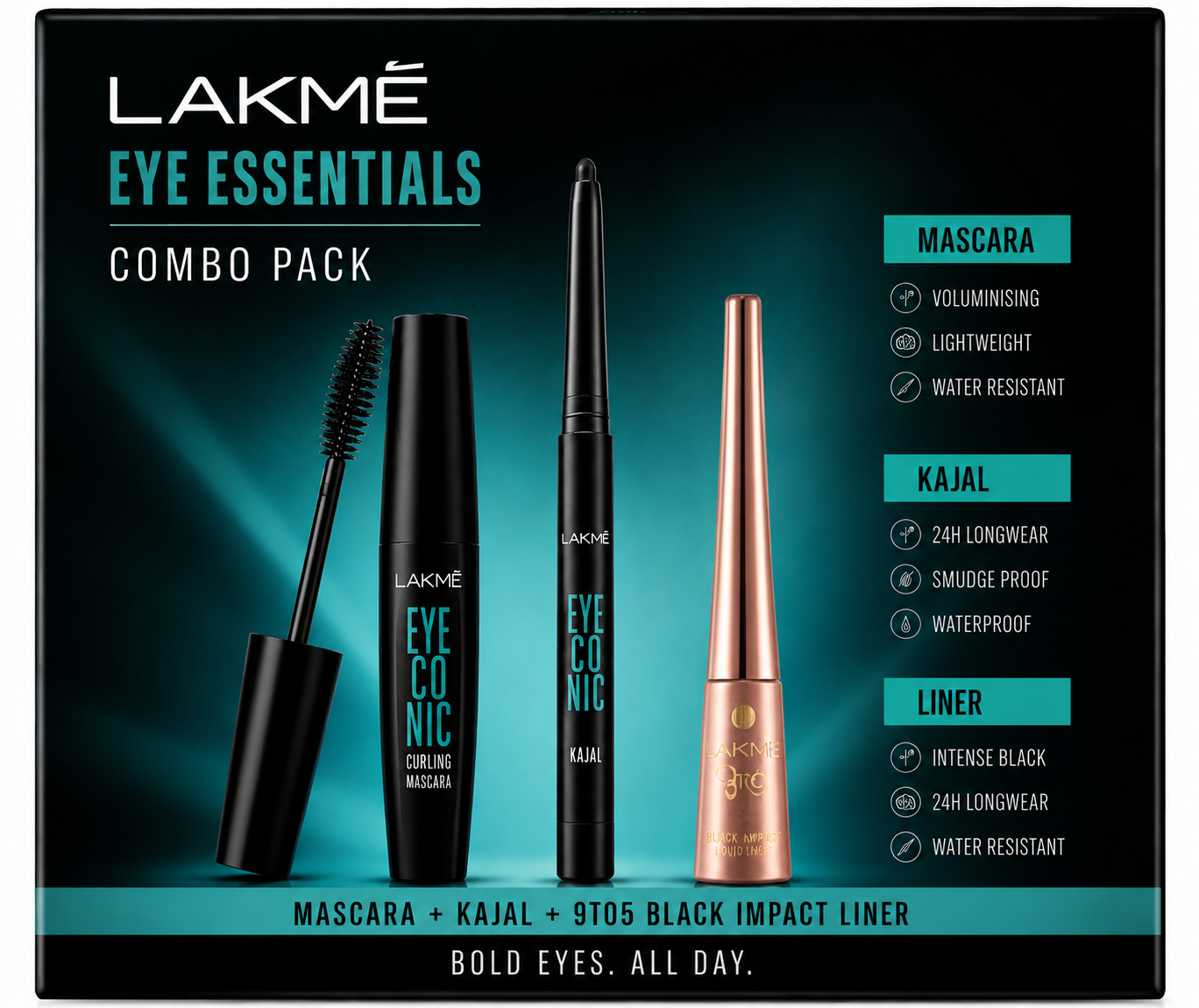 Lakme Eyeconic Collection Eye Regime Set - Kajal + Mascara + black impact liner
