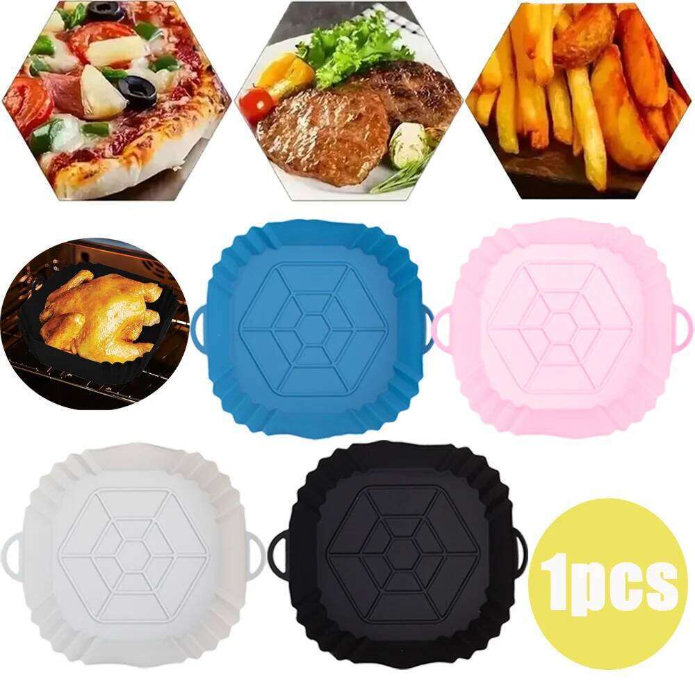 1pc Silicone Air Fryer Liners Tray Square Reusable With Handle Oven Mold Baking Accessories For Kitchen Cook Chicken Pizza Bread