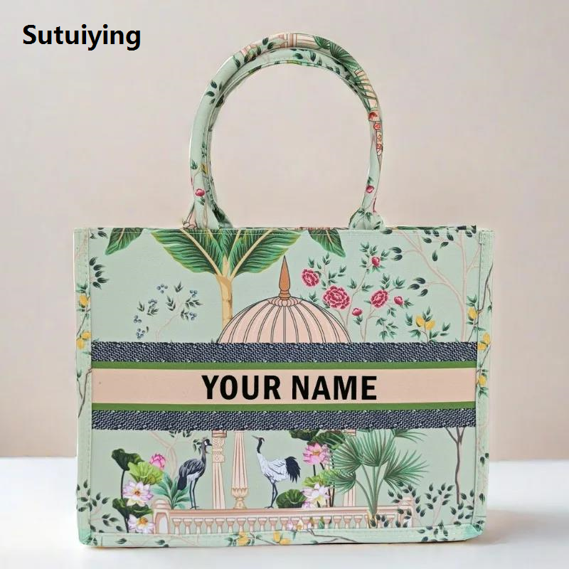 Sutuiying 2024 New Designer Artistic Style Ladies Printed canvas Cloth New Women's tote bag Customizable Personalized Name Handbag