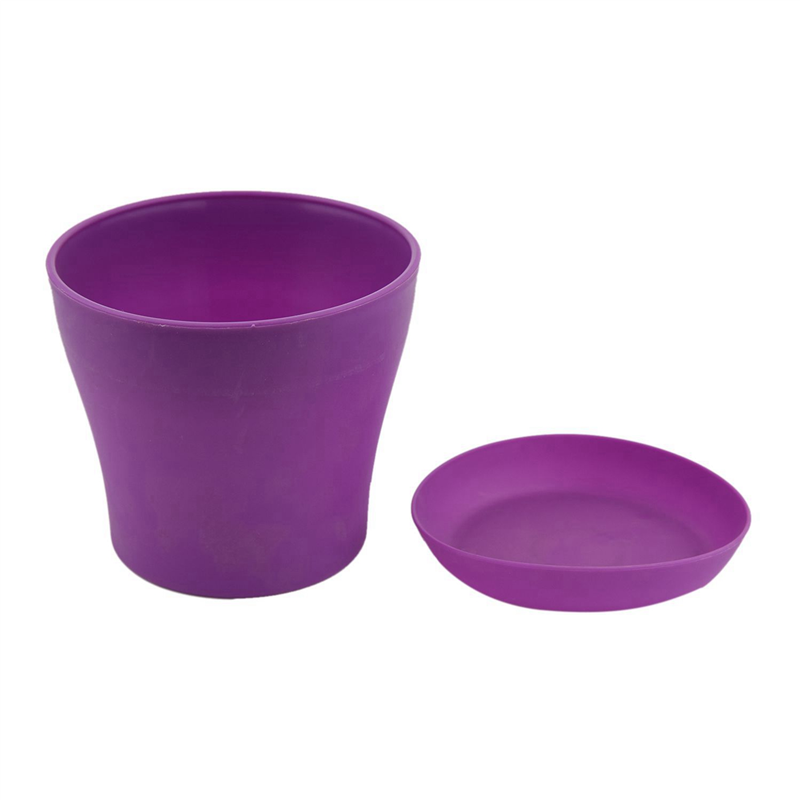 FORIDE 4X Plant Flower Pot Planter with Saucer Tray Round Gloss Home Garden Decor, Purple Upper , 14cm / 5.51 Inch