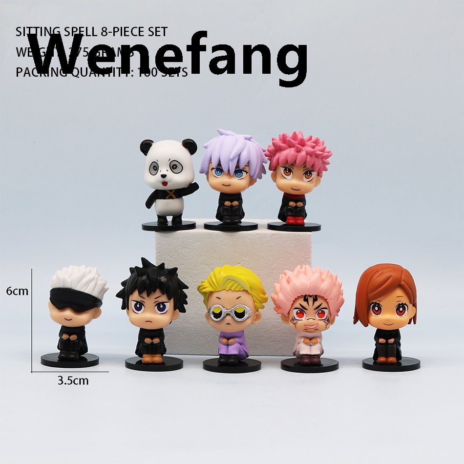 Wenefang 8Pcs/Set 6cm Anime Jujutsu Kaisen Figure Itadori Yuji Gojo Satori 2025 New Fushiguro Megumi Kugisaki Kawaii Toy Car Decoration PVC Model
