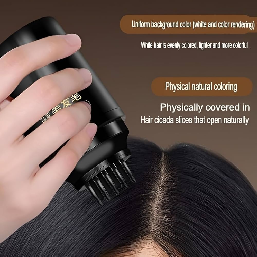 2-in-1 Waterproof & Sweatproof Hair Color Pen with Built-in Comb, Black Hair Dye Stick( Oval Shape Design)
