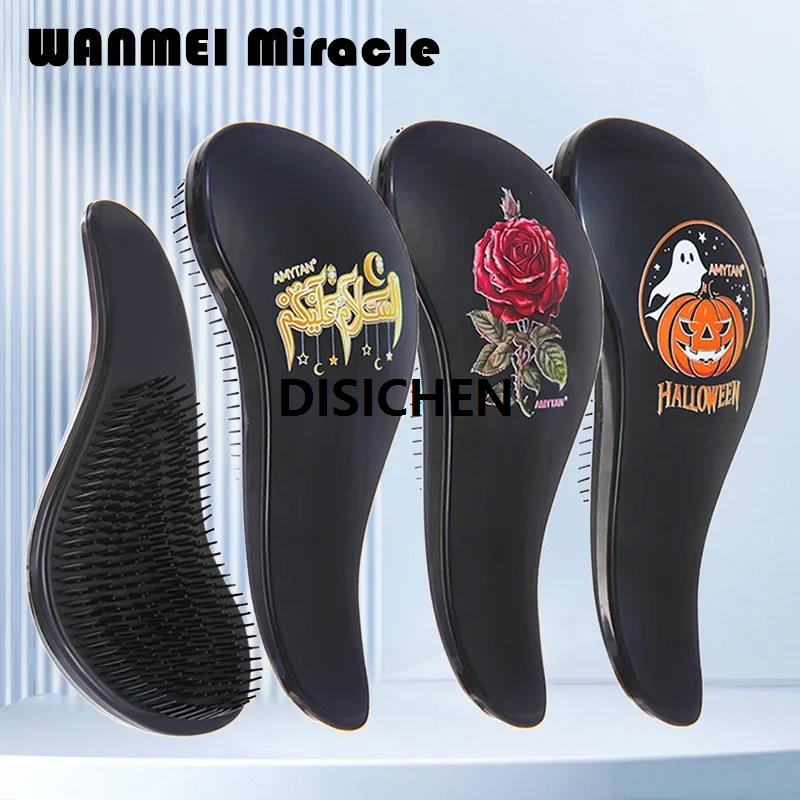 DISICHEN وردة عدنDetangled Hair Brush Soft Portable Scalp Massage Skull Lucky HairBrush Gentle Wide Teeth Comb StylingTool Halloween Gift Original