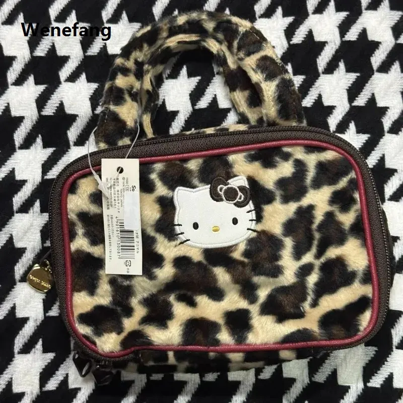 Wenefang Sanrio Hello Kitty Leopard Print Makeup Bag Women Zipper Cosmetic New Organizer High Capacity Outdoor Girl Storage Make Up Case Gift