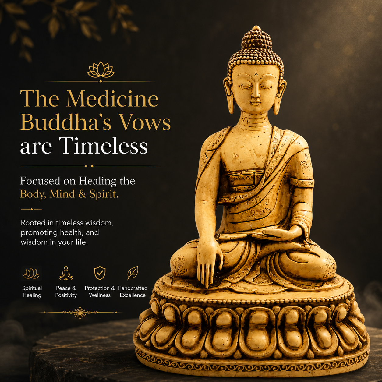 Premium Golden Buddha Statue - Spiritual Home Decor for Peace, Calm & Positive Energy