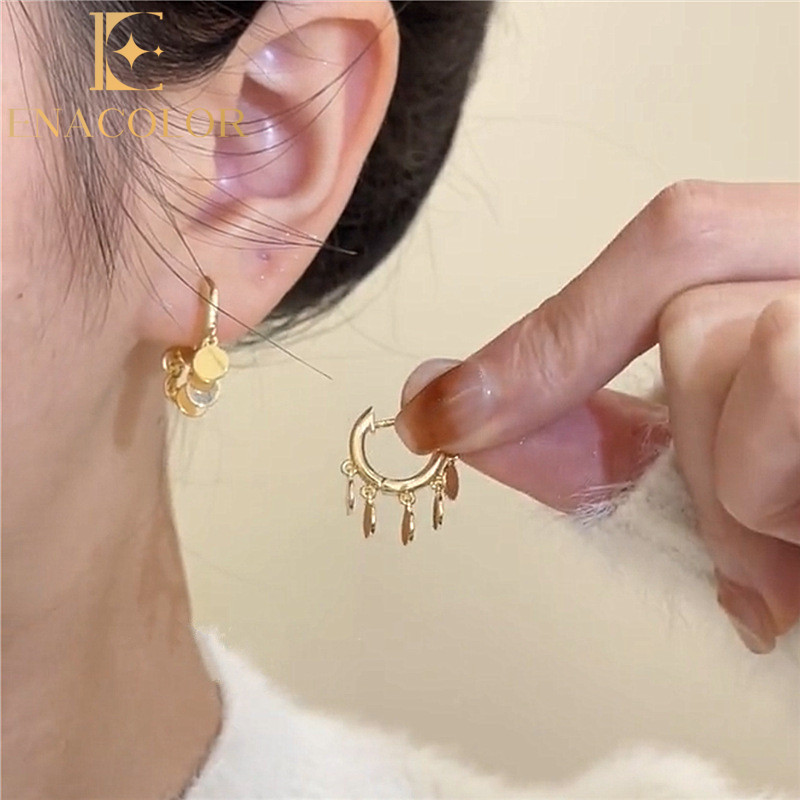 Enacolor Elegant Female Round Wafer Metal Fringe Love Earrings for Girls New 2026