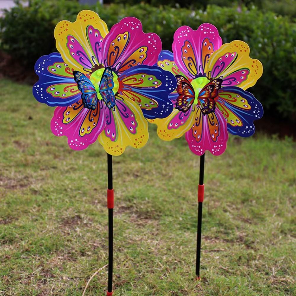 New Multistyles Plastic Dance Butterfly Windmill Colorful 3D Butterfly Rotating Wind Spinner Diameter 24cm PVC Large Turntable Windmill Outdoor Party Picnic Decor