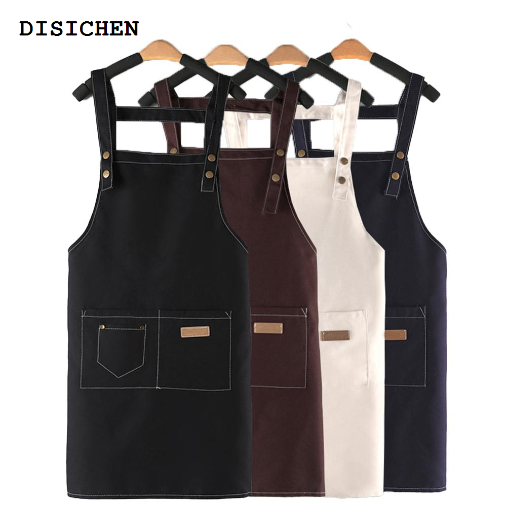 DISICHEN Bargain price Kitchen Cooking Aprons With Pockets Adjustable Waterproof Canvas Apron Foldable Wear-resistant Overalls For Home Kitchen Garden