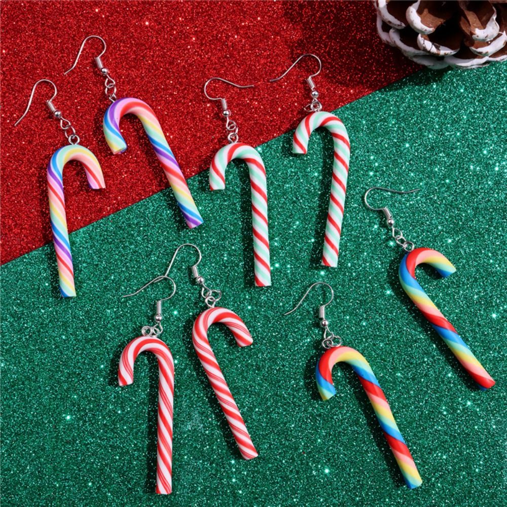 New Colorful Stripes Christmas Earrings Simple Style Candy Cane Christmas Hook Earrings Santa Jewelly Xmas Gift